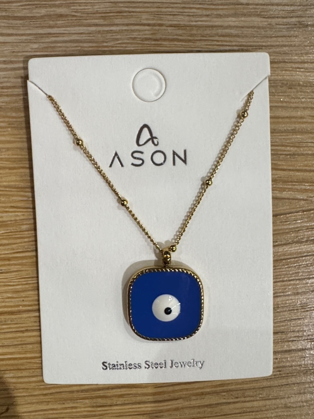 Ason Gold Stainless Steel Blue Evil Eye Pendant Necklace